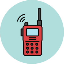 A red hand held radio with radio waves being emitted from the antenna. A red hand held radio with radio waves being emitted from the antenna.