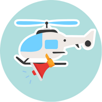 A cartoon helicopter with a megaphone attached. A cartoon helicopter with a megaphone attached.